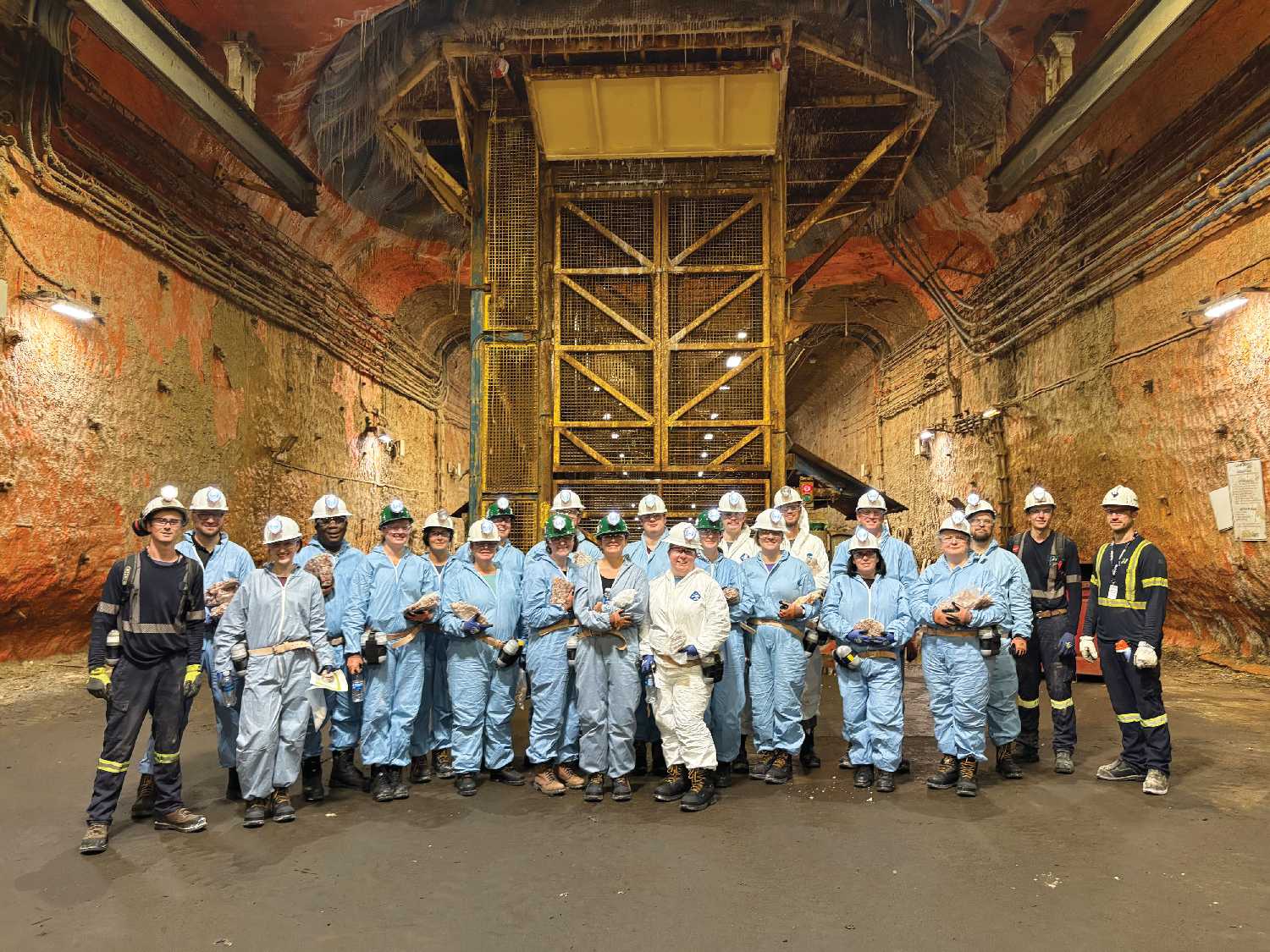 Going underground, the GeoVenture team visits the Nutrien potash mine near Rocanville.